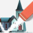 Illustration einer Kirche, die von einem überdimensionalen Radierer ausradiert wird