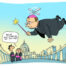 Bischof Bätzing schwebt über dem Petersplatz (Karikatur)